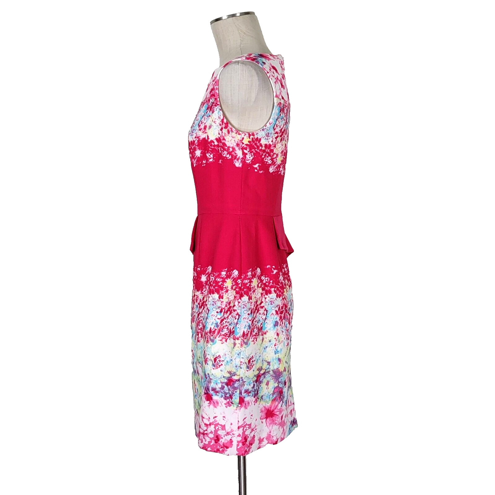 Antonio Melani Peplum Dress Size 6 White Pink Floral Sleeveless Back Zip Lined