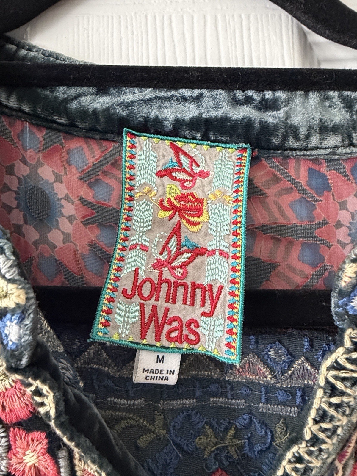 Johnny Was Embroidered Floral V-Neck Tunic Dress Knee Length M