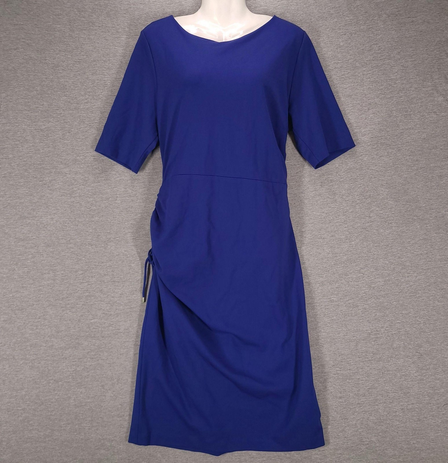 Escada Dress Womens 46 Blue Jersey Half Sleeve Ruched Sheath Cobalt Knee Length