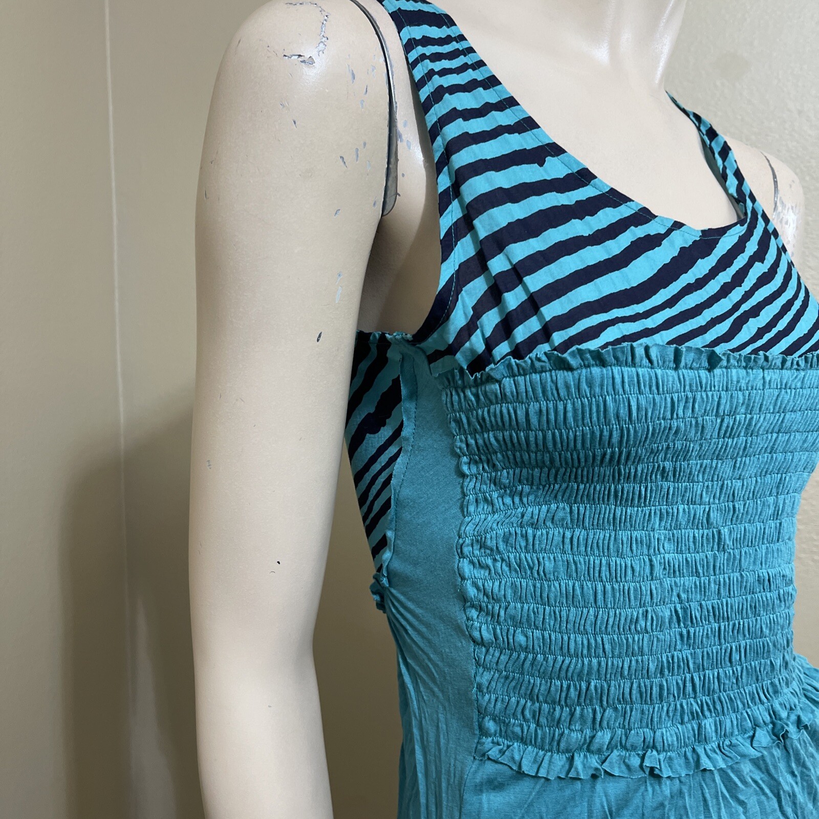 Women’s Turquoise Striped Viscose Casual Summer Open Stretch Size S Sundress