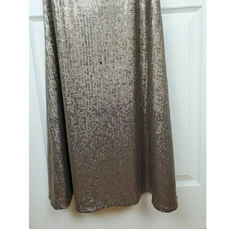 Xscape allower sequin glitter crisscross halter gown maxi dress size 4 brown NWT