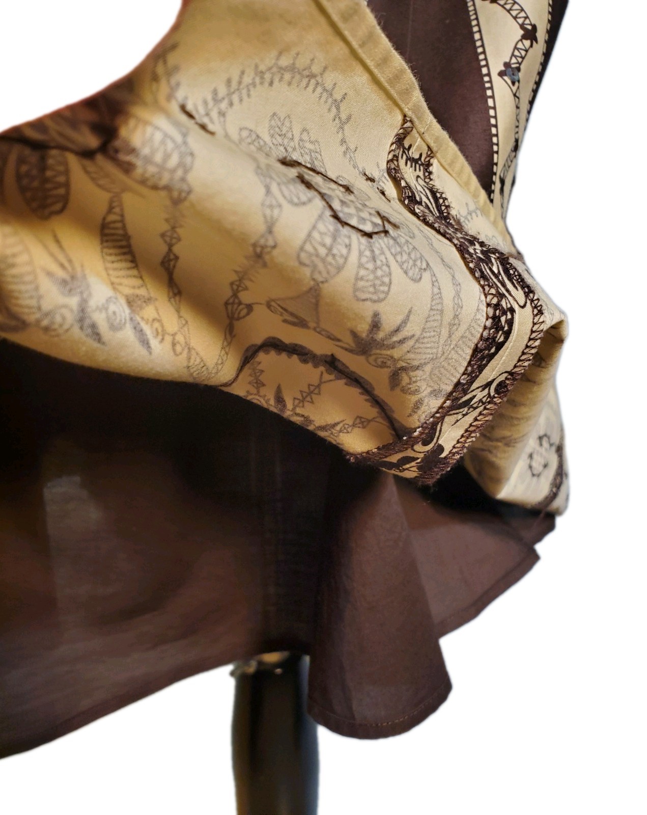 Strapless beige & brown vertical stripe intricate embroidery Sz 6 Ann Taylor