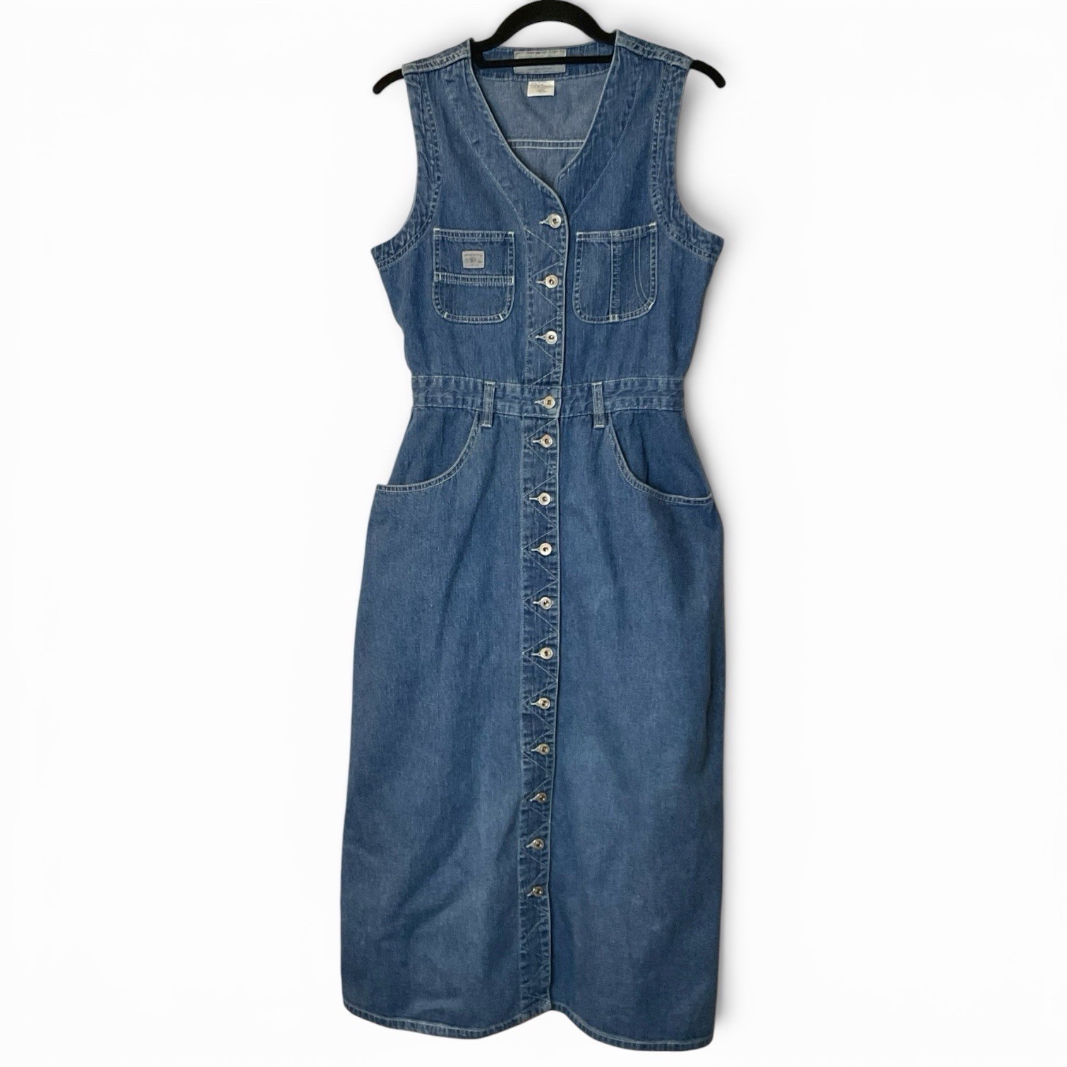 Vintage Jordache Denim Dress S Button Front Midi Cotton 90s Western Prairie