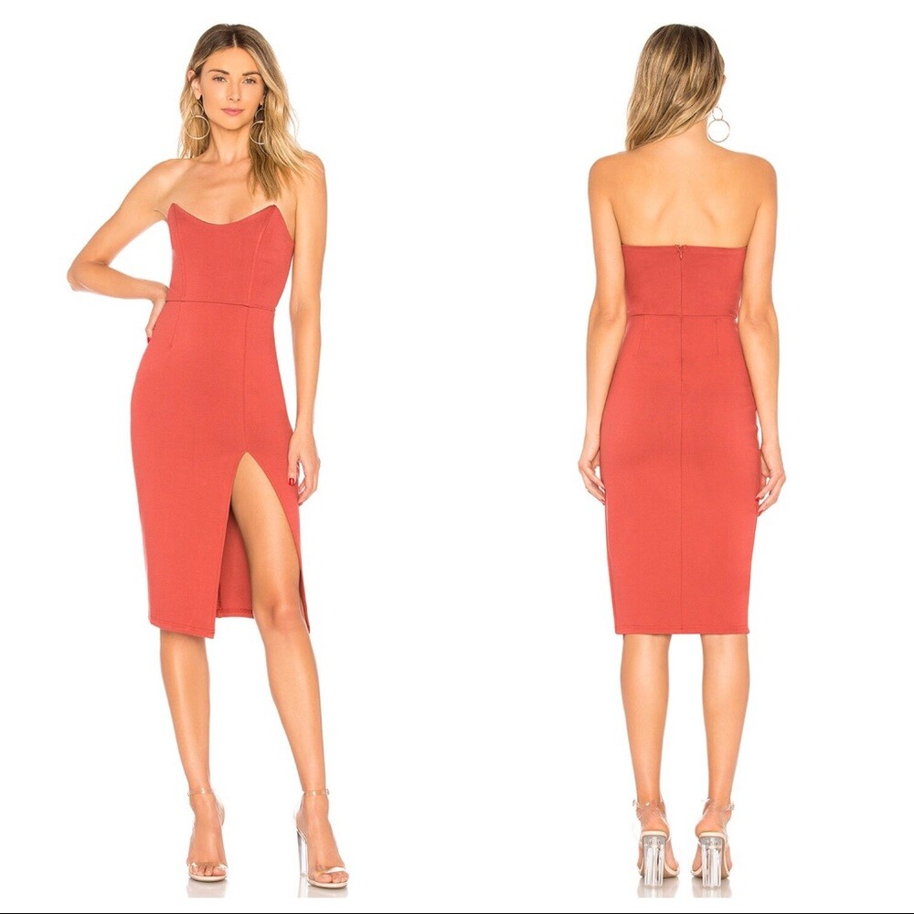 By The Way Zarah Strapless High Slit Midi Dress Dusty Rose S