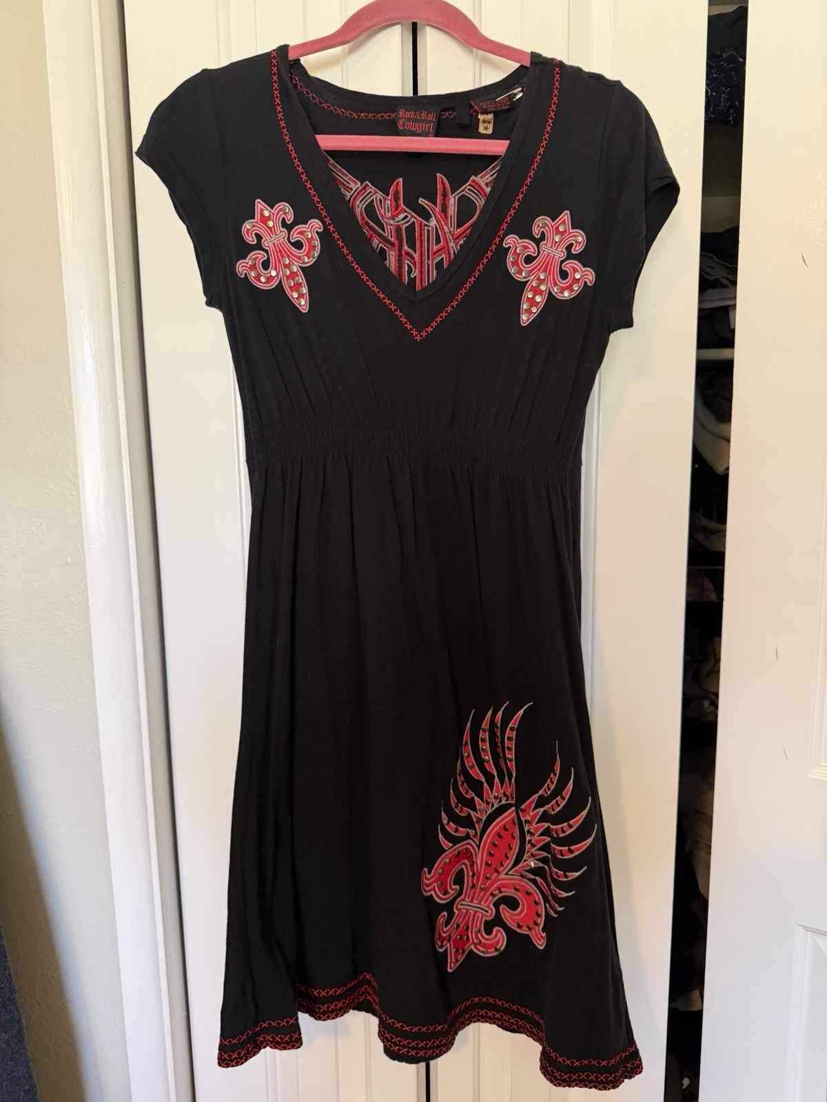 Rock & Roll Cowgirl Dress Embroidered Guns Revolvers Rodeo Western Black Red M
