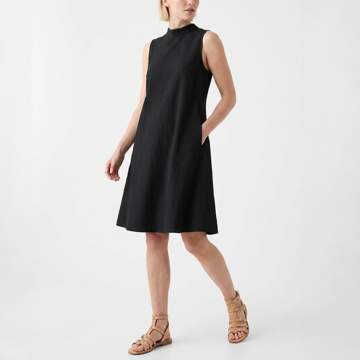 NWT Eileen Fisher Organic Cotton Pucker Mock Neck Dress, 2 Colors, Size PP-3X