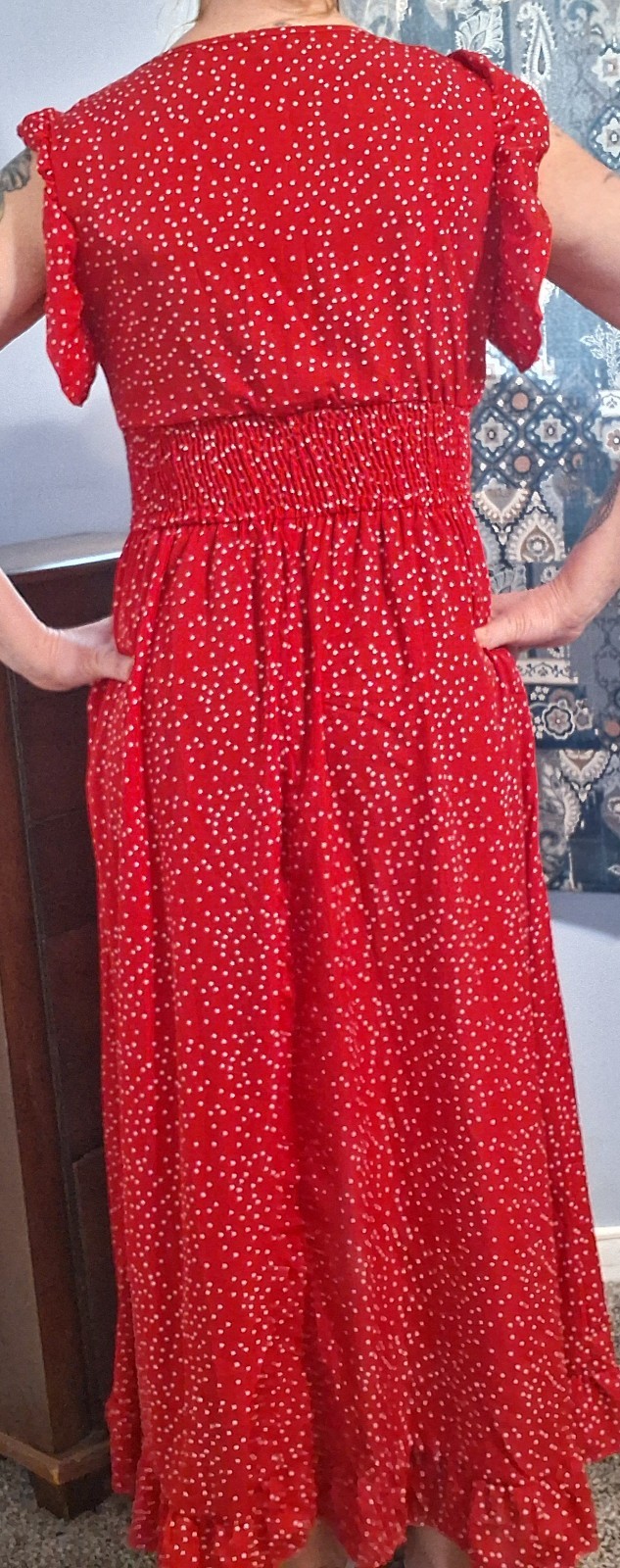 red silky ruffle dress large