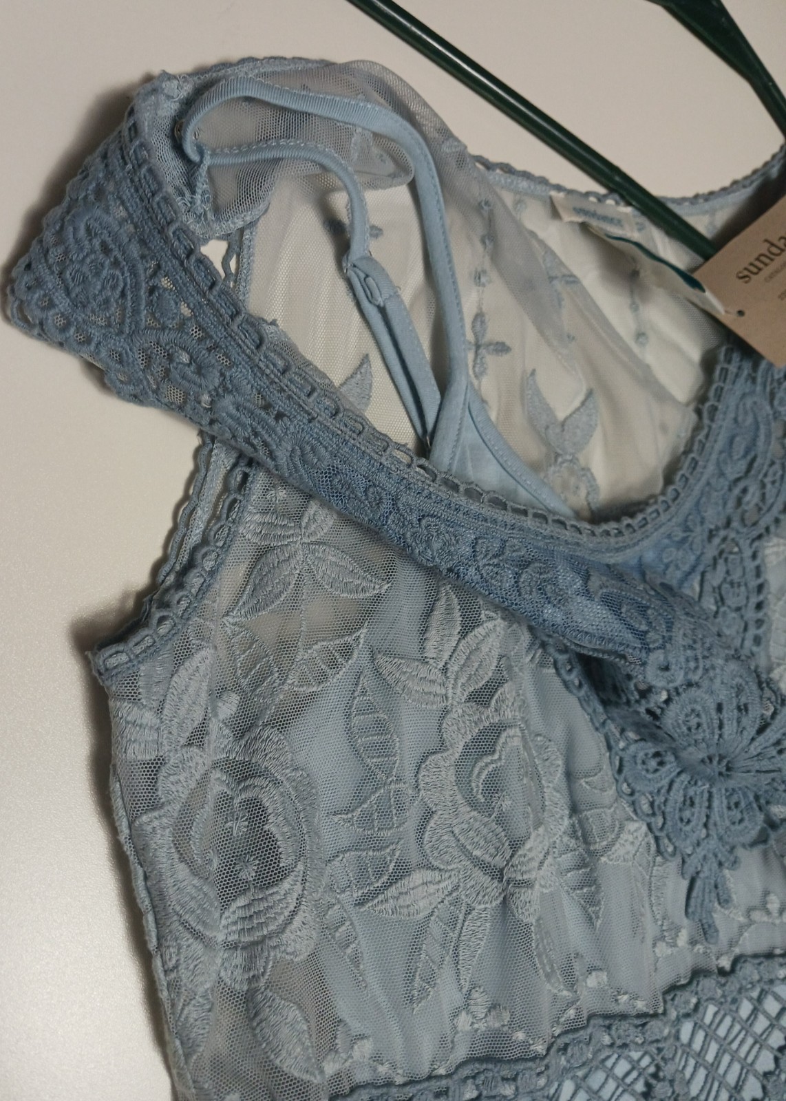 Sundance love always lace embroidered dress size 10 dusty blue