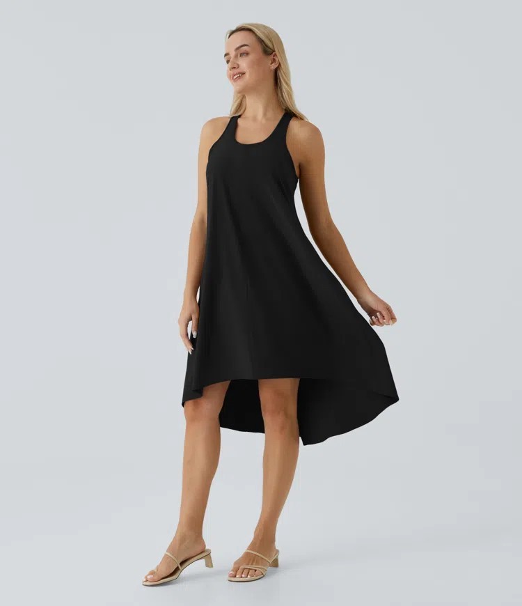 Halara Breezeful Racerback Side Pocket High Low Flowy Midi Dress Medium NWT