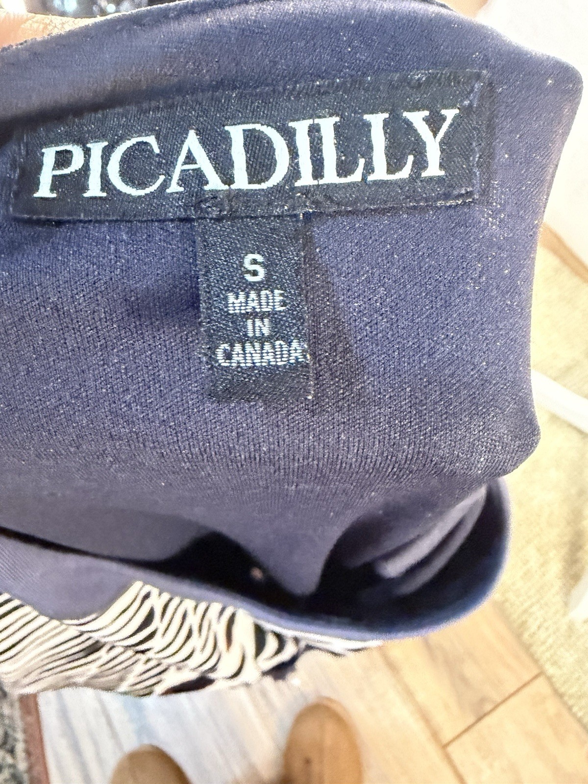 Picadilly Navy White Black StripeStretch Jersey Knit Dress Tie Waist Size S
