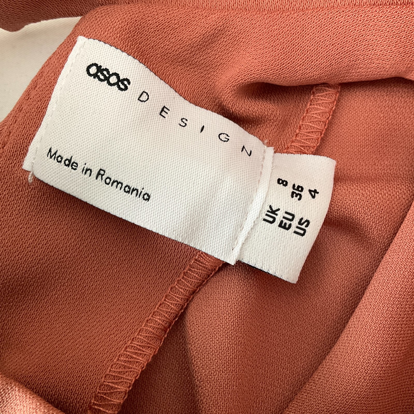 Asos Design Mini Dress Womens Size 4 Peach Belted Sleeveless Stretch Zip