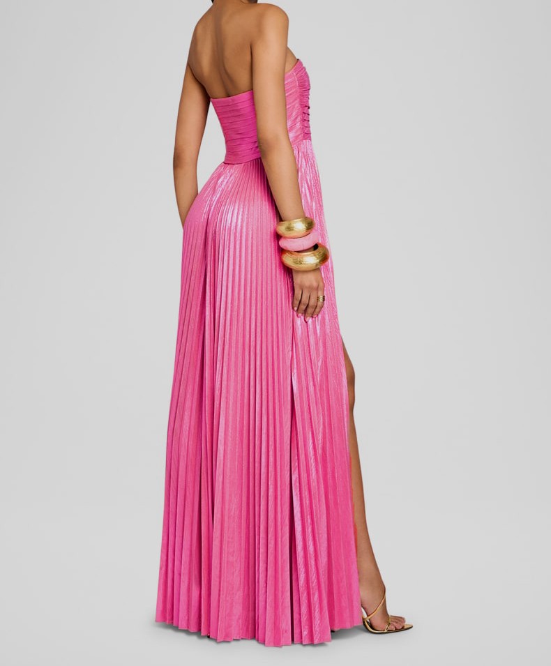 Retrofête Women’s Pink Metallic Pleated Strapless Sevyn A-Line Dress Size S