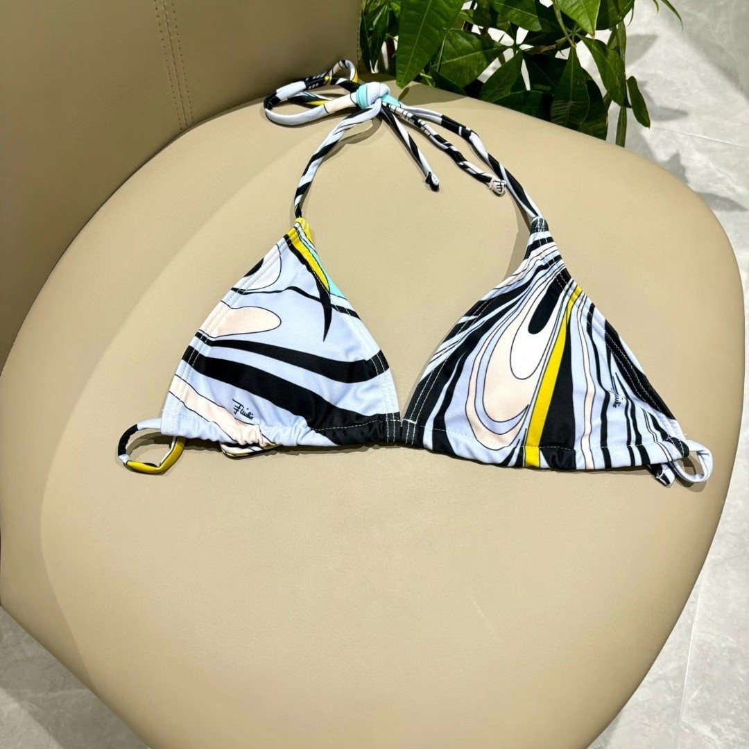 Emilio Pucci Pale Blue Multi Swirl Print Tie Side Two Piece Bikini Set