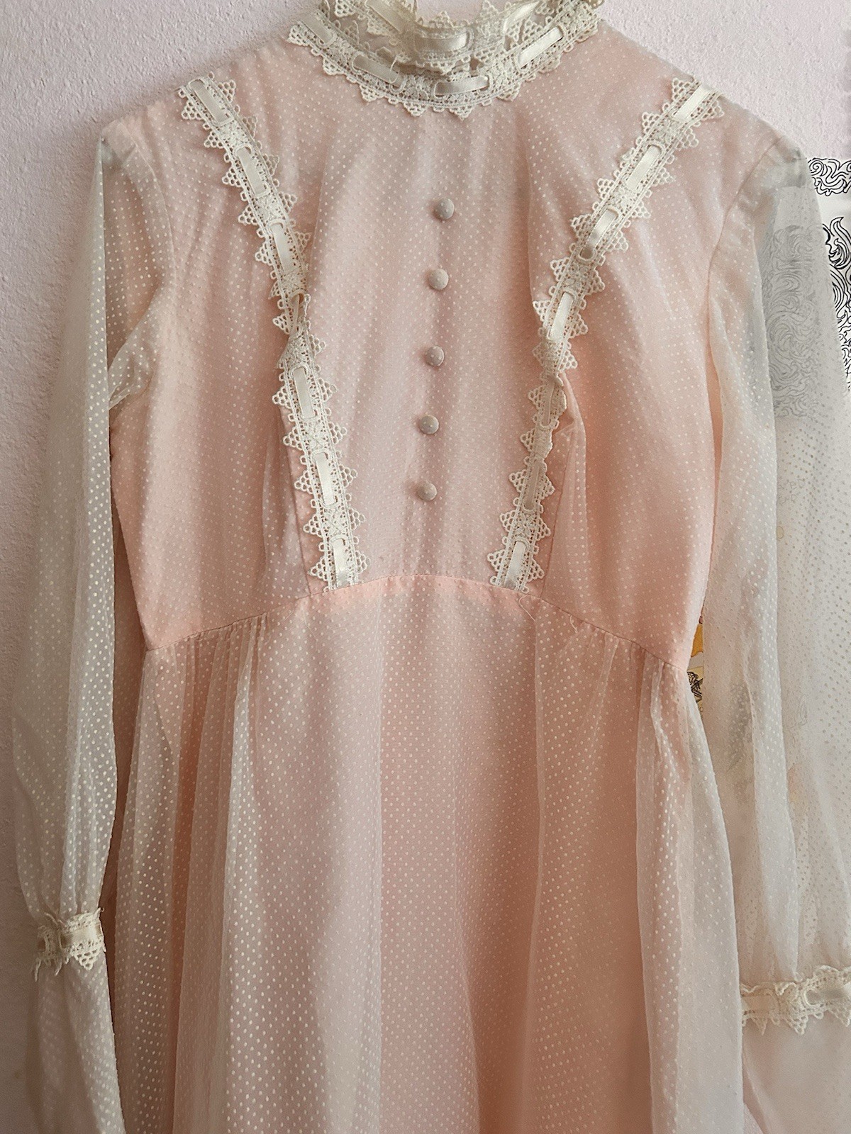 Amazing Southern Gothic Union Made Dress From 1900 Pink with Lace and Ruffles S
