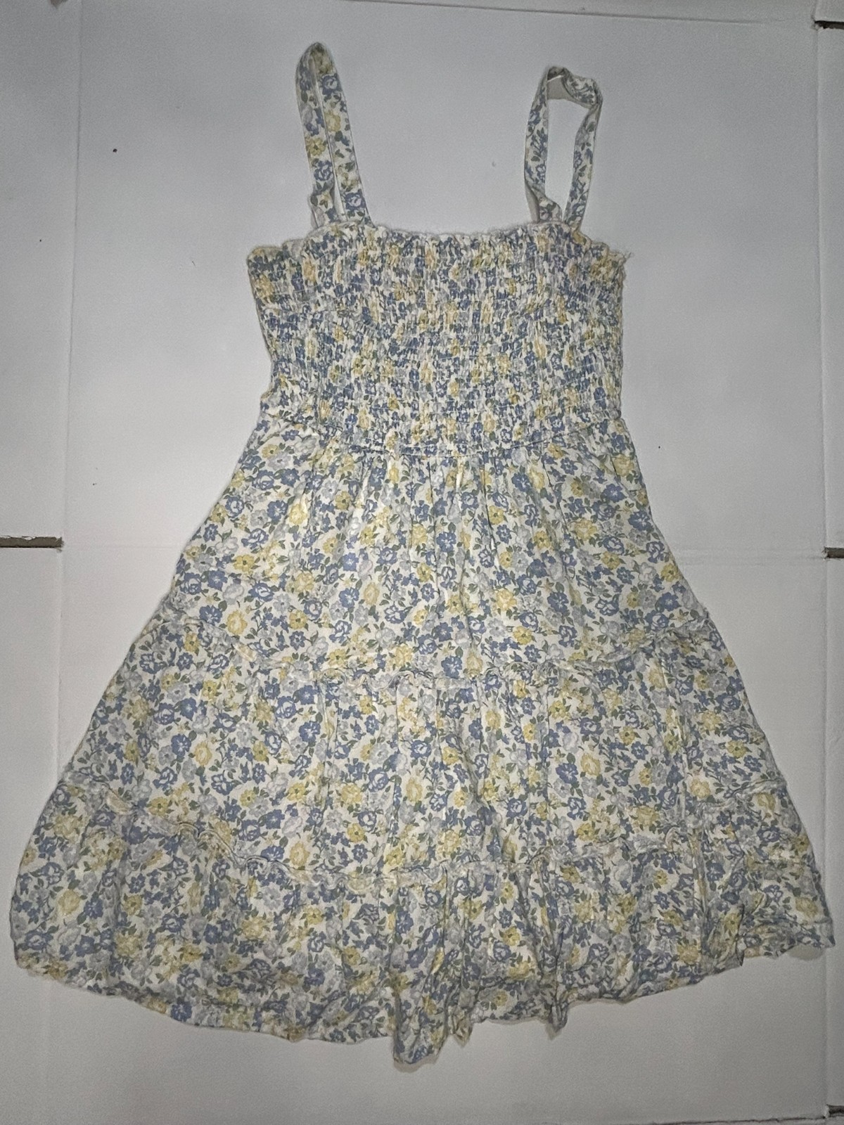 Hollister cream blue floral smocked tiered sundress dress Size XS