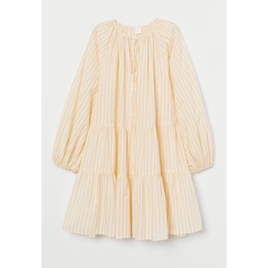 H&M Oversized Butter Yellow & White Striped Peasant Dress Women’s SMALL Coastal