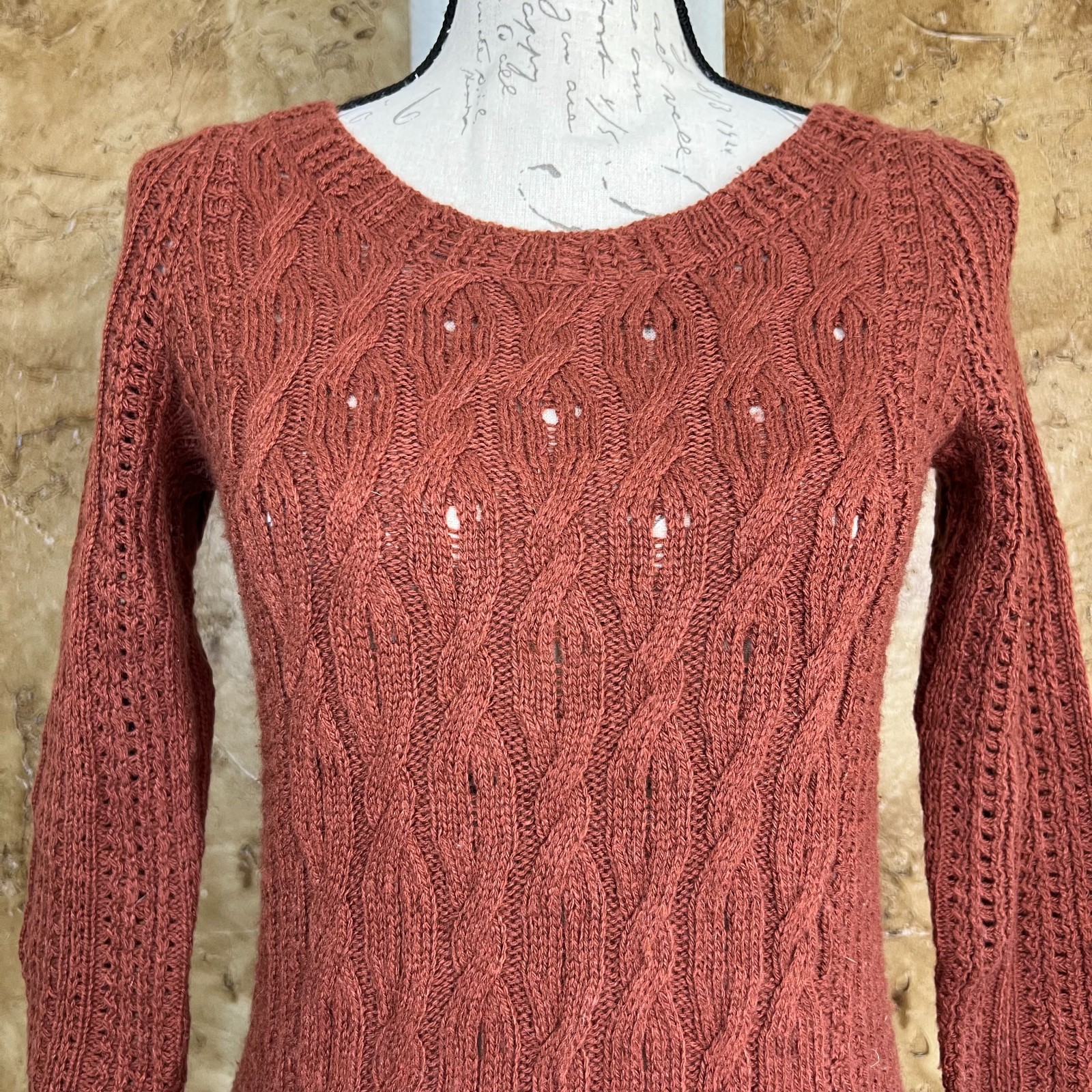 Anthropologie Sparrow Cable Knit Sweater Dress Women XS Wool Cashmere Blend Rust