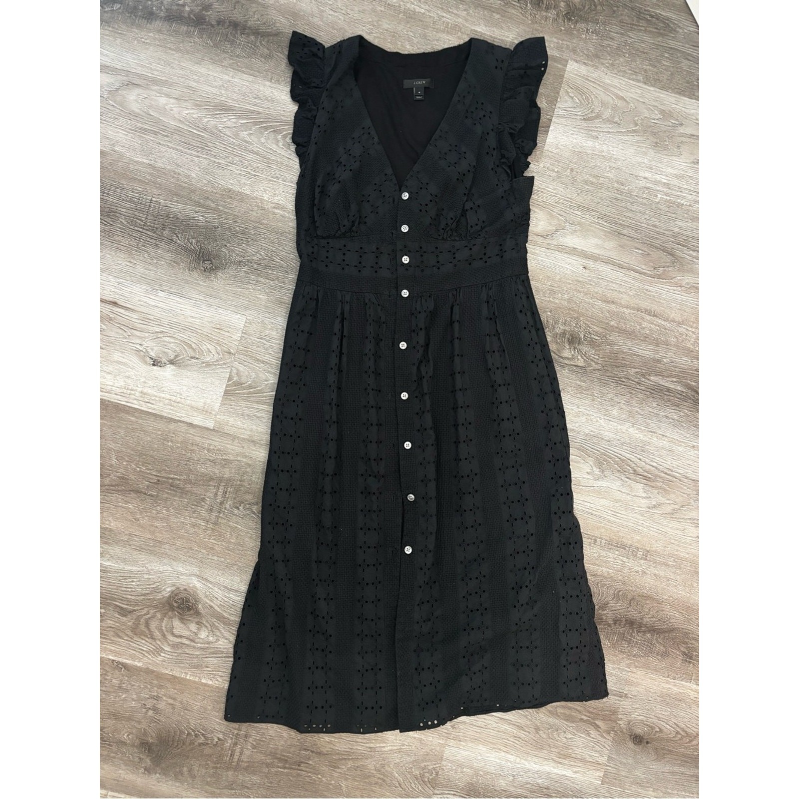 J Crew Black Eyelet Button-Front Midi Dress 100% Cotton Dress