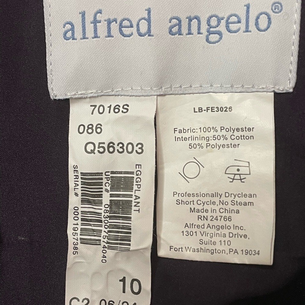 Alfred Angelo semi strapless formal knee length dress, eggplant color, size 10