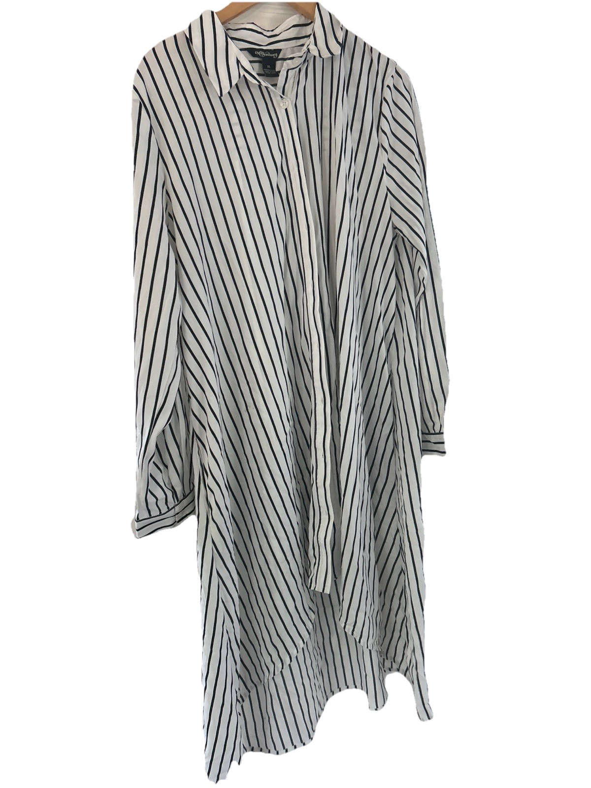 Millennium Striped Dress Shirt Dress XL Black White Button Up Long Sleeve Tunic