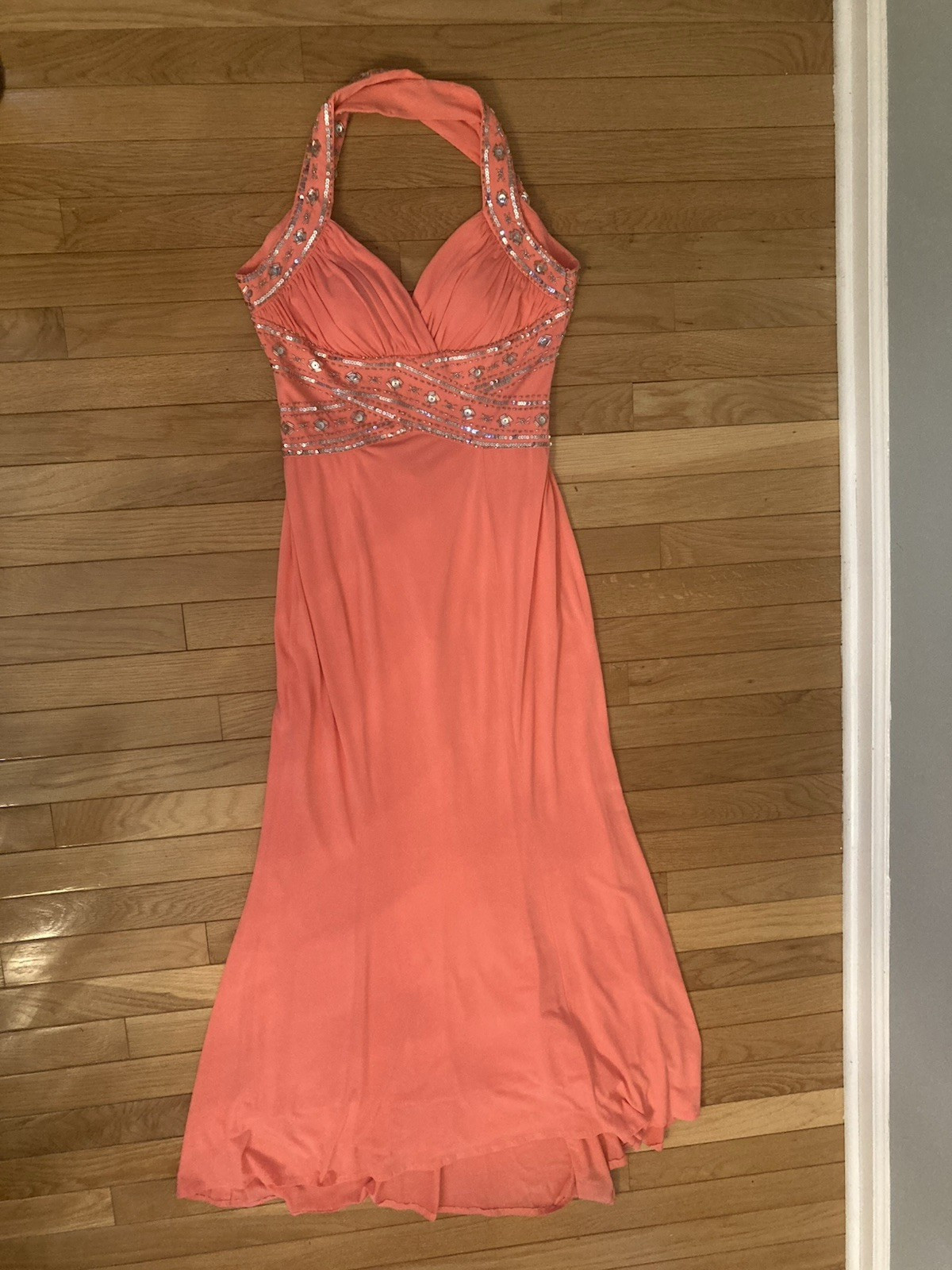 Hailey Logan by Adrianna Papell Coral Pink Beaded Mermaid Prom Dress Size 5/6