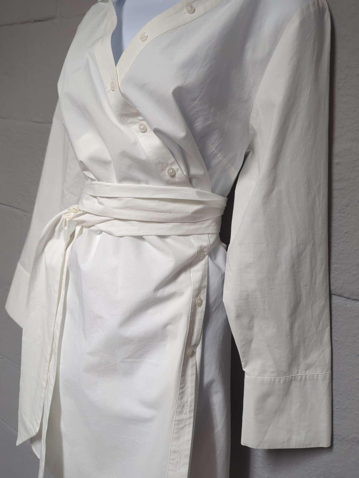 Intermix Wrap Shirt Dress Size L White Cotton Poplin Cuffed Long Sleeves