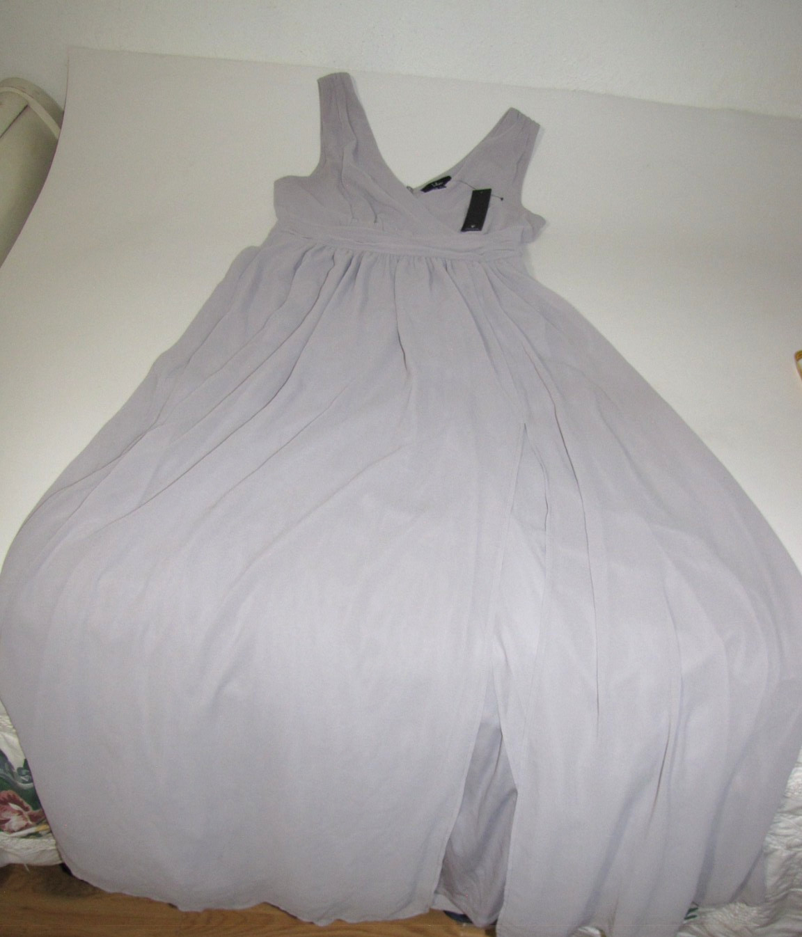NWT Lulus Maxi Formal Dress Heather-Lavender Chiffon Cross-over-V-neck Wm. M