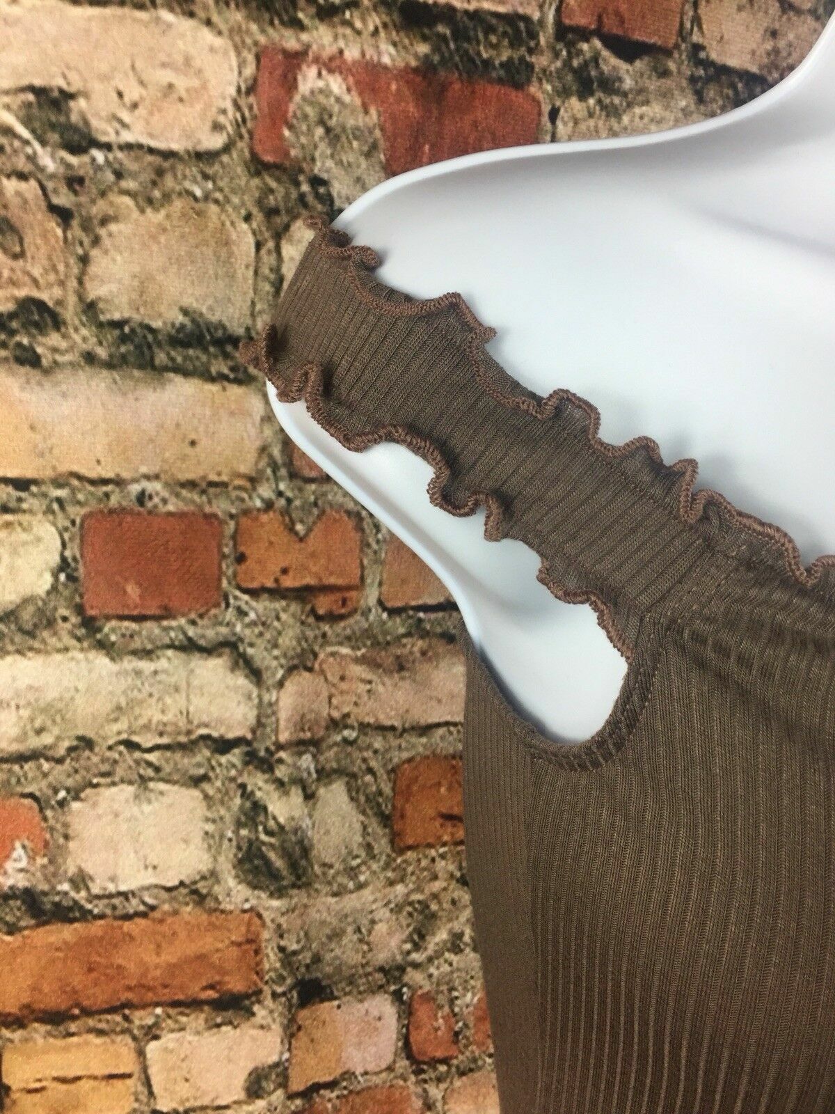 Ribbed Off The Shoulder Bodycon Mini Dress Small Brown Soft Stretch Coquette New