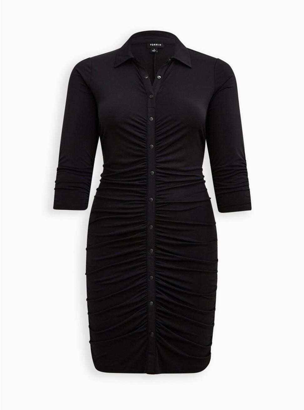 Torrid At The Knee Studio Knit Shirred Shirtdress Black 5 5X 28 #E91170