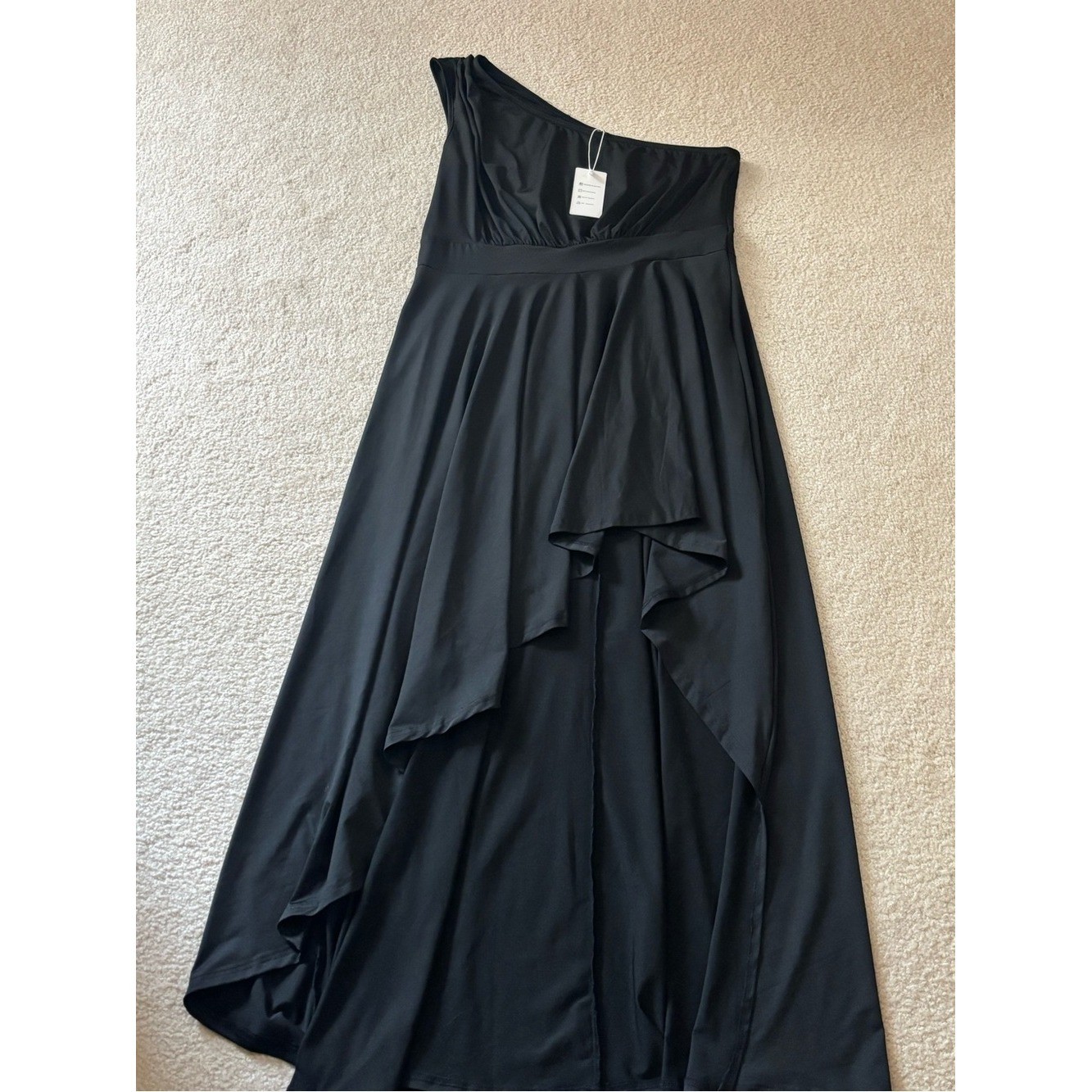 One-Shoulder Black High-Low Maxi Dress