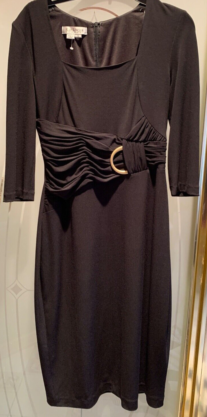 KAY UNGER SIZE 6 BLACK DRESSY WRAP BAND GOLD BUCKLE WAIST NWOT