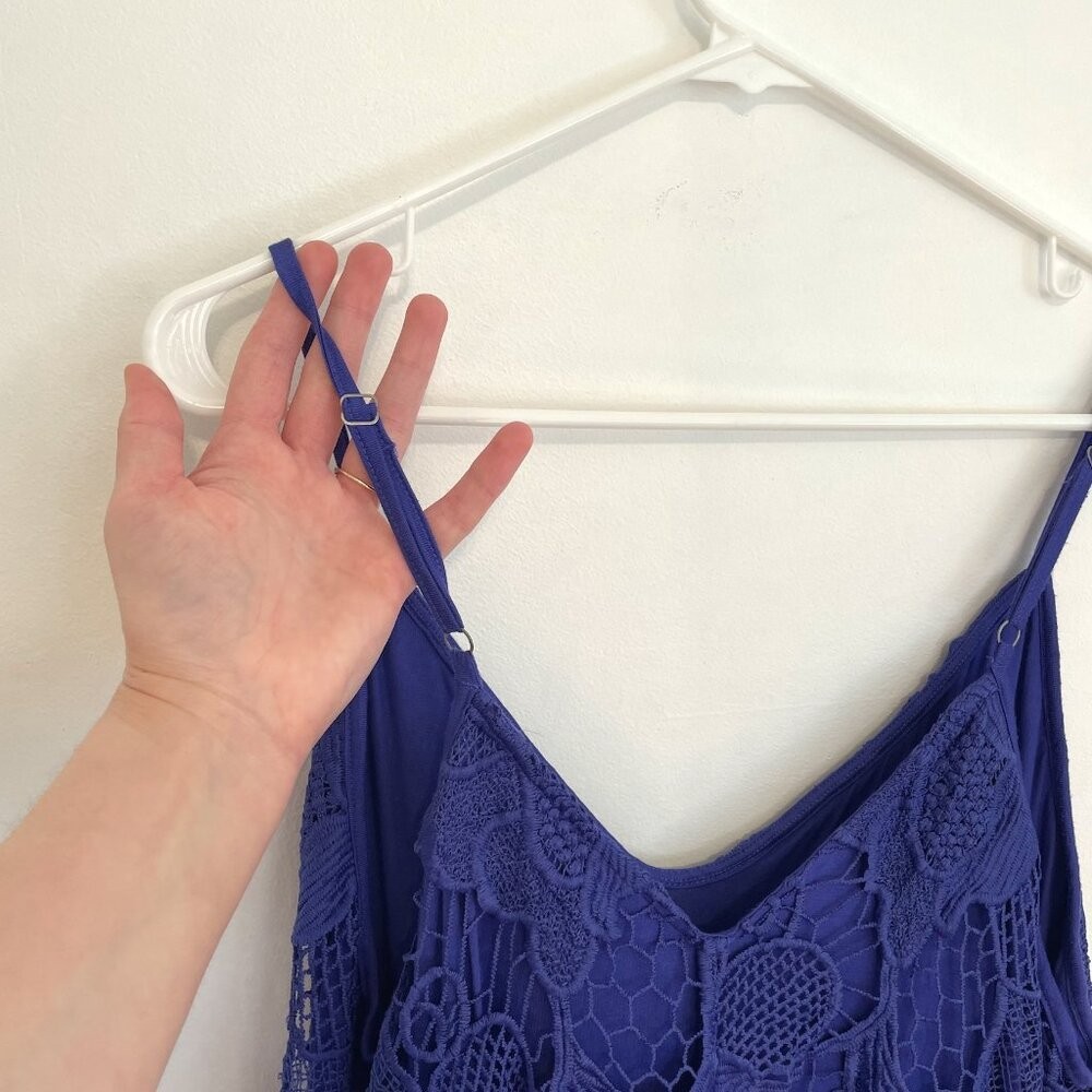 EXPRESS Crochet Trapeze V-Neck Mini Dress Indigo Purple / Blue Party 2016 Large