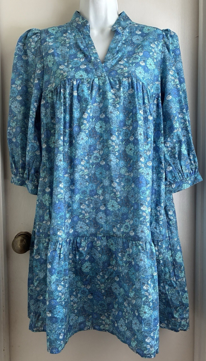 Tuckernuck Beverly Drive Blue Floral Cotton Mini Day Dress Shift XS