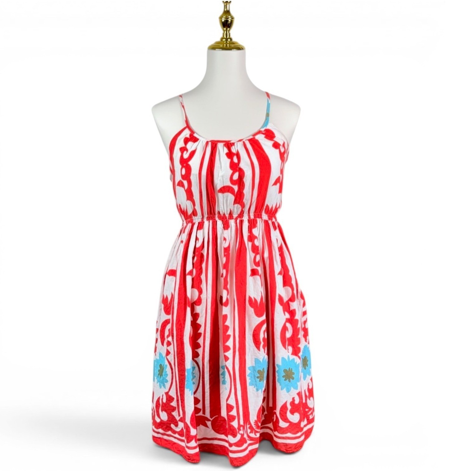 Wet Seal Y2K Sundress Red White Blue Floral Stripe Cottagecore M Folk Graduation