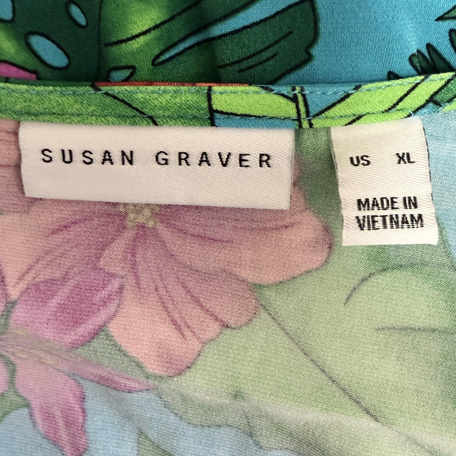 Susan Graver Dress Womens XL Blue Multicolor Tropical Floral Surplice Wrap Midi