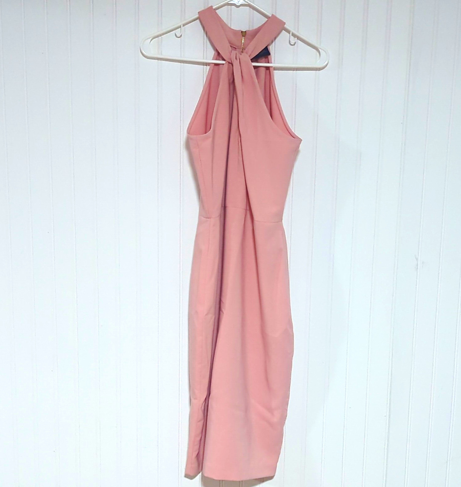 Just Taylor Women’s Size 6 Pink Solid Halter Sheath Dress Keyhole Back Zip Knee