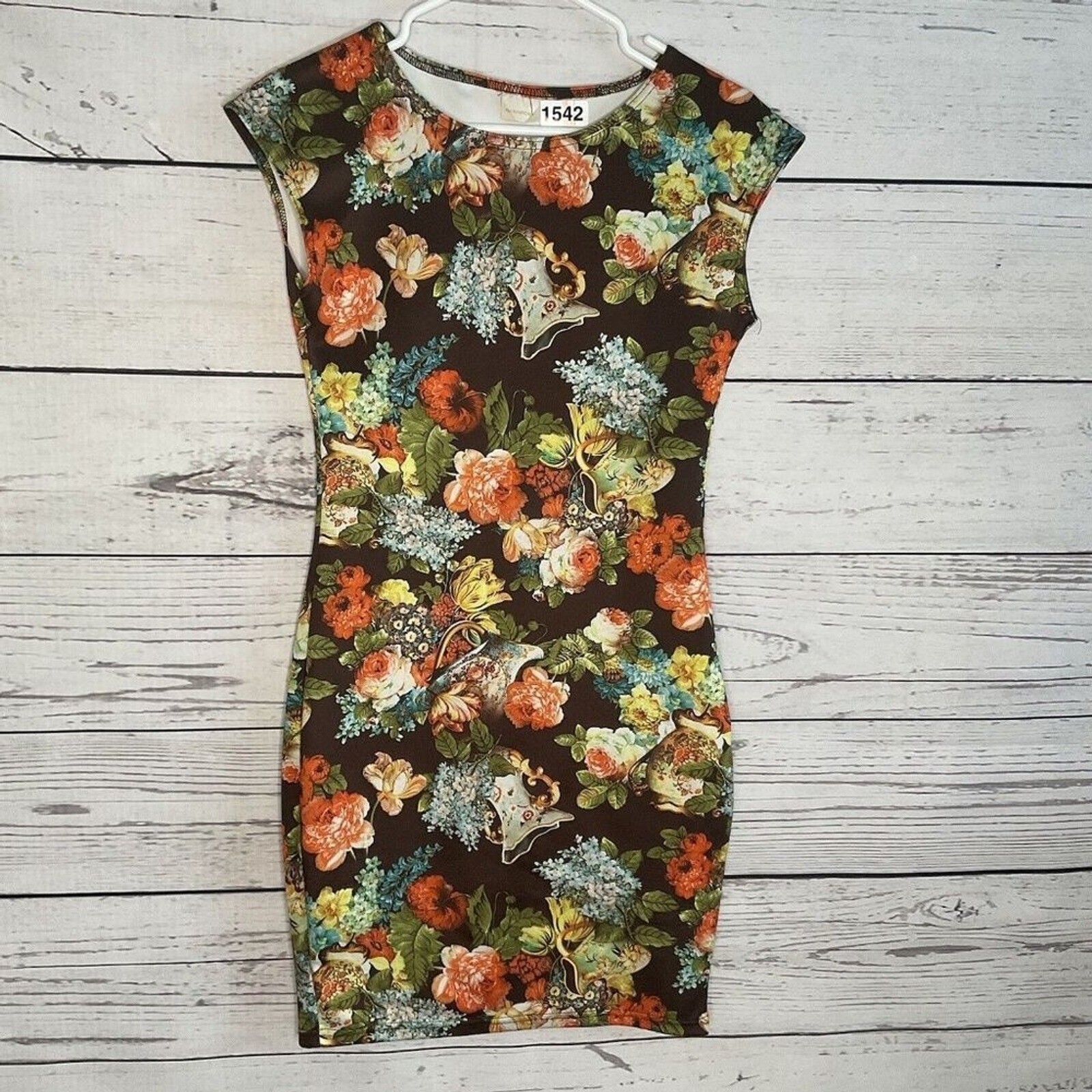 Narinporn Floral Brown/Green/Red Bodycon Mini Dress Women M China Machine Wash