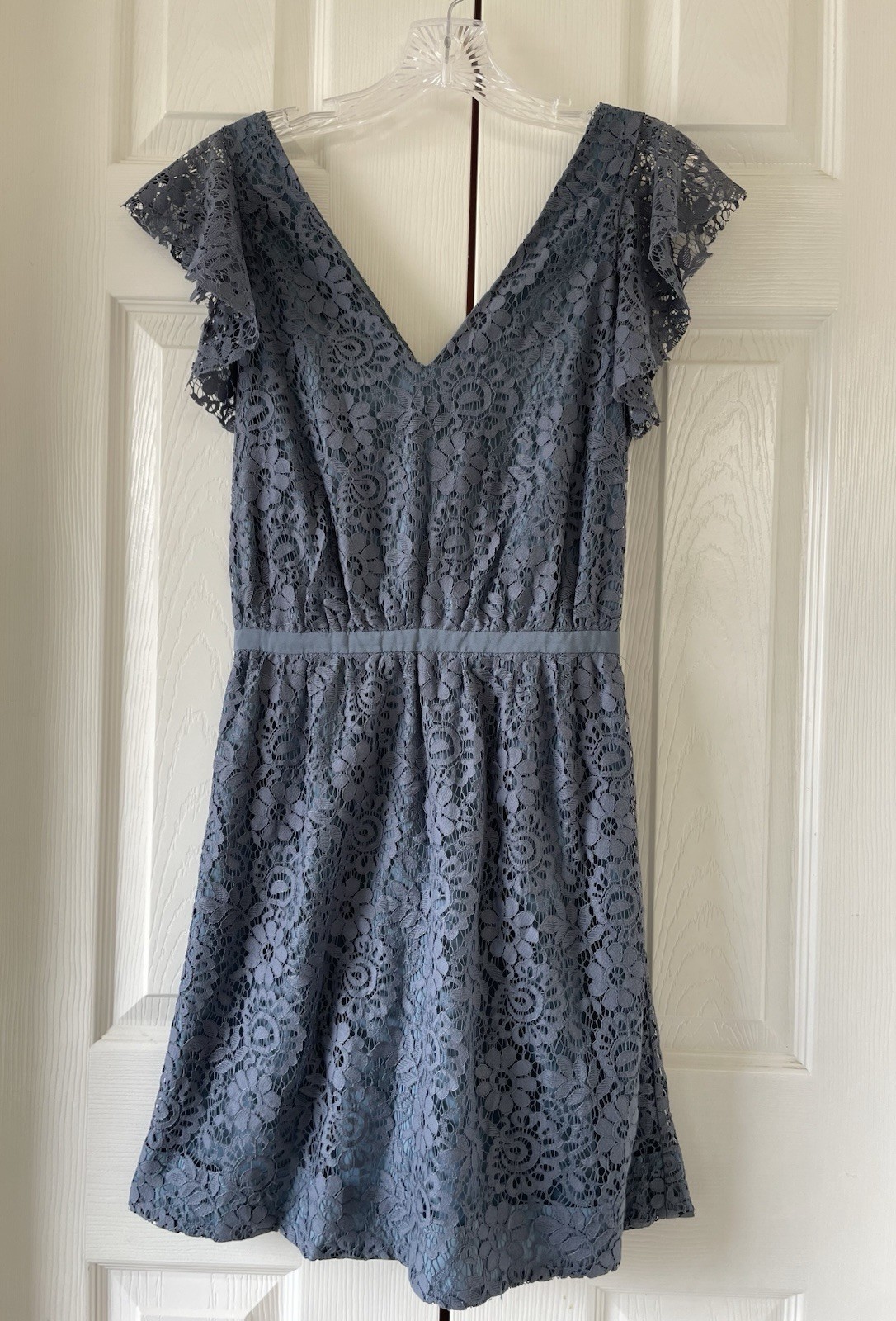 Madewell Blue Floral Lace V-Neck Ruffle Flutter Sleeve A-Line Short Dress 00