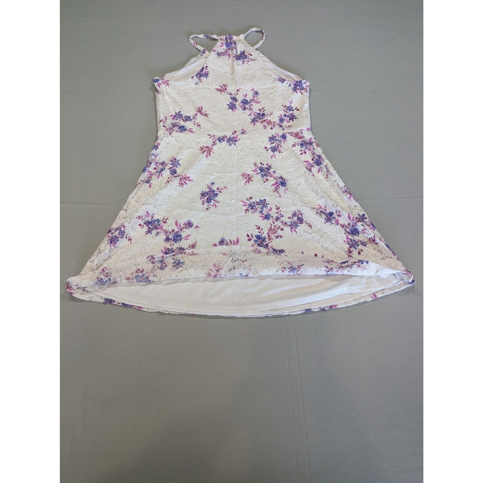 Candie’s Floral Lace Halter Dress Women’s S White Purple Fit & Flare Mini