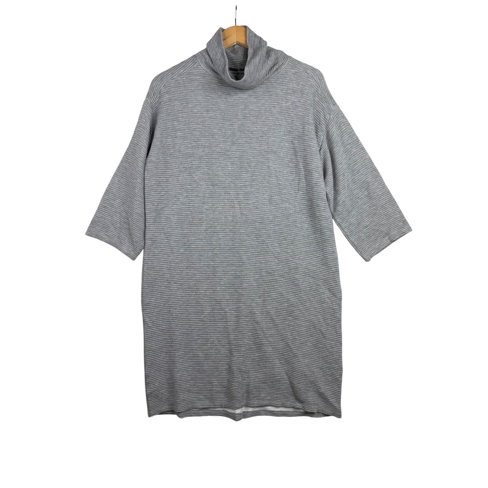 LOFT Ribbed Mock Neck 3/4 Sleeve Dress size Medium Gray