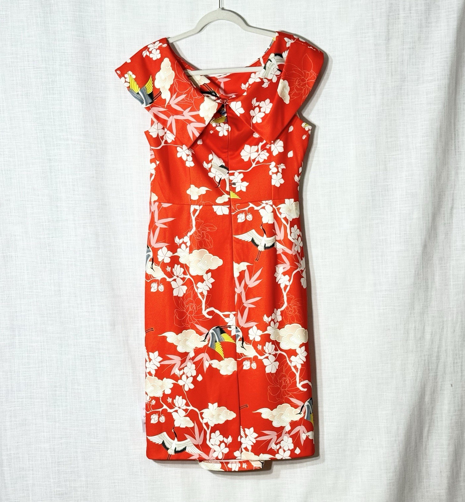 Wolf & Badger Mellaris Olympia Oriental Crane Red Sheath Slinky Evening Dress 12