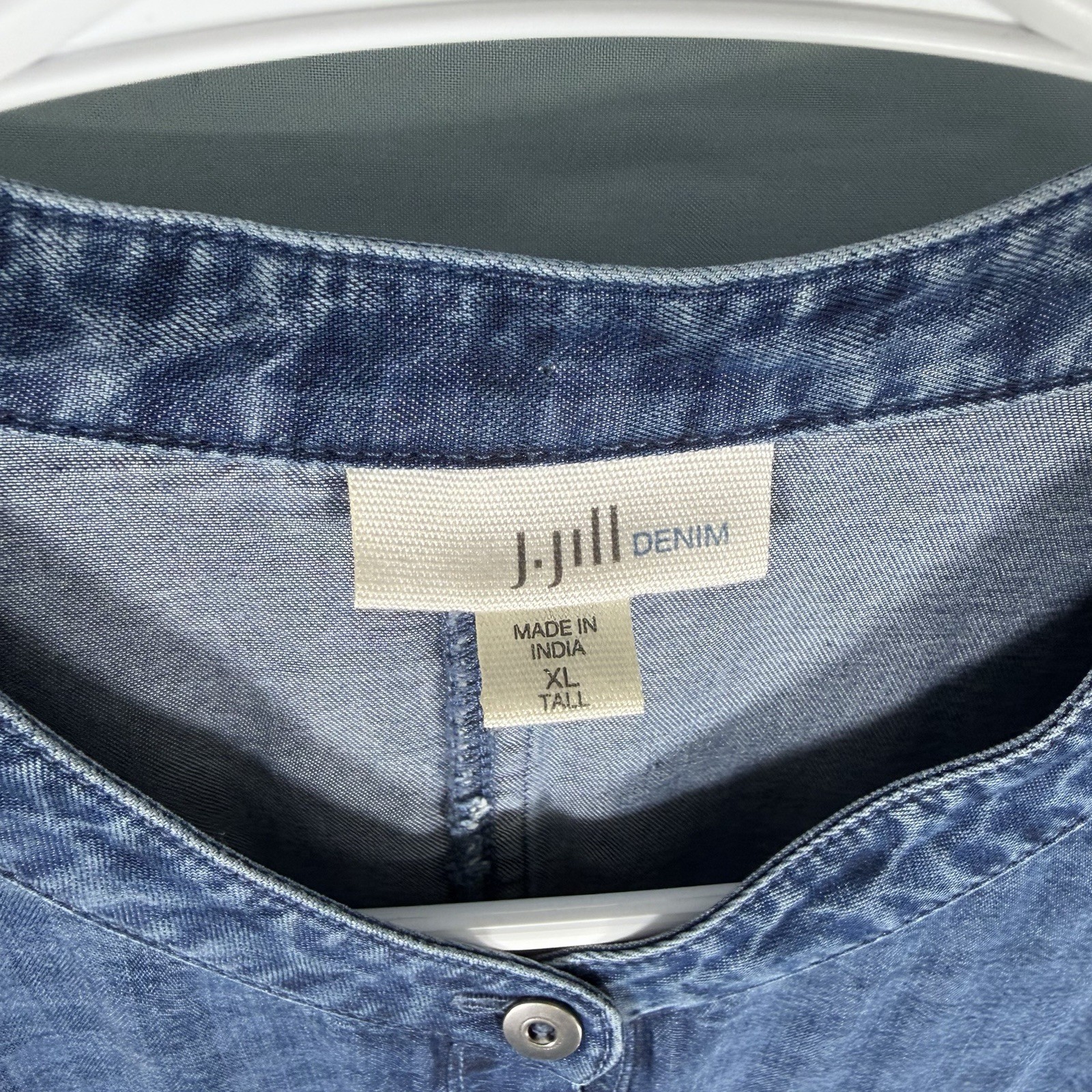 J Jill Womens XL/Tall Chambray Dress Denim Boho Gingham Cottagecore Lagenlook