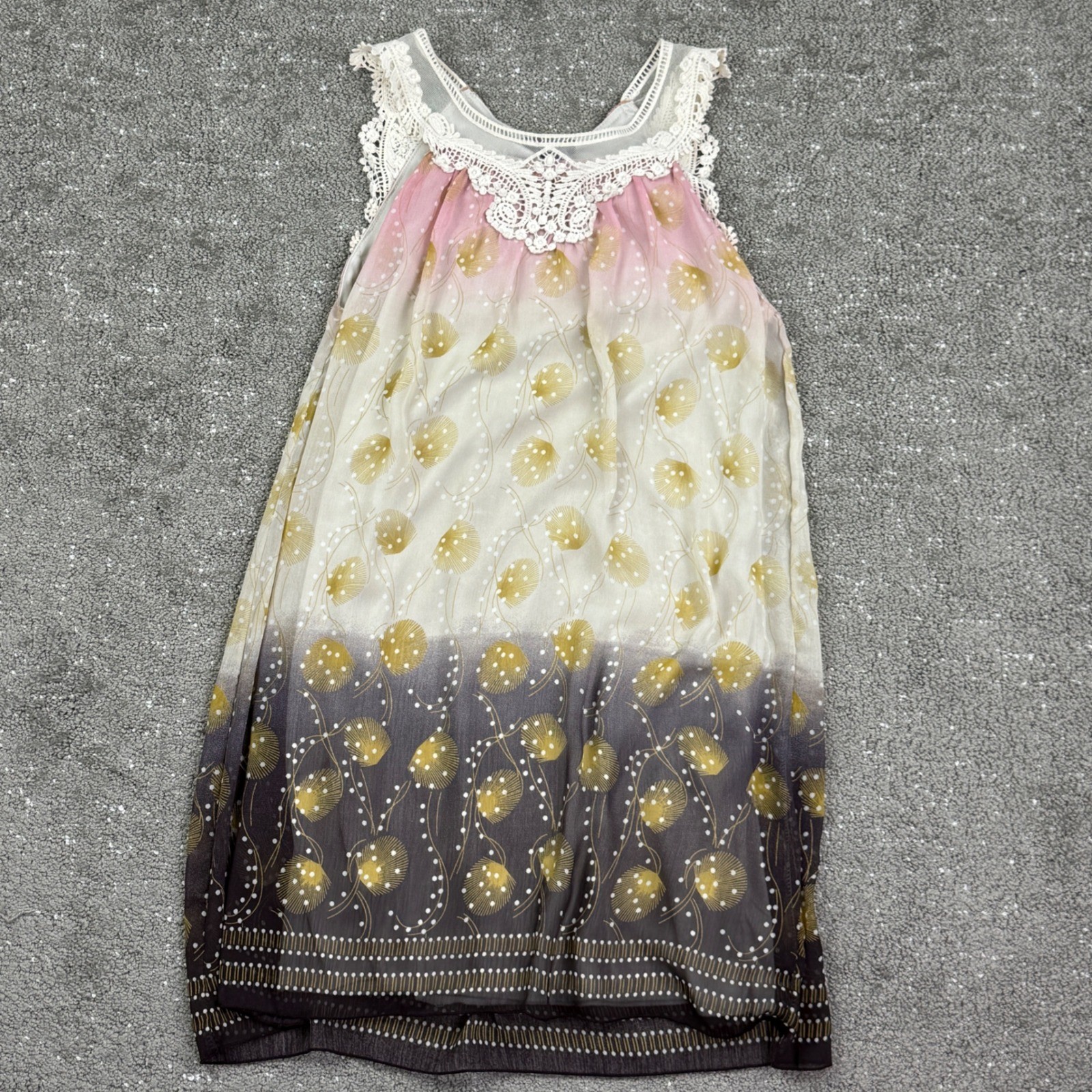 Ultra Pink Sleeveless Dress Womens Medium Pink Ombre Crochet Lace Boho Floral