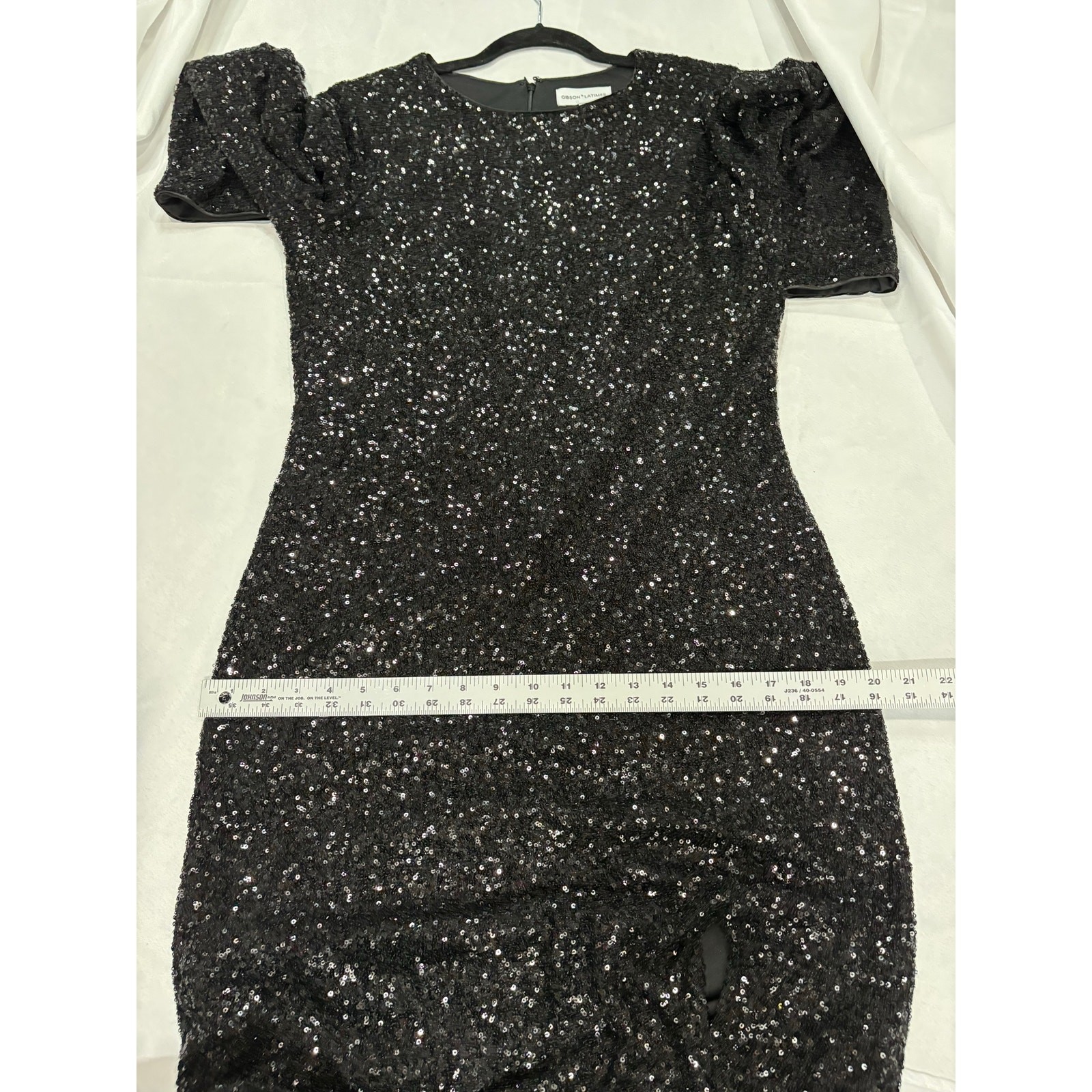 Gibson Latimer Sequin Round Neck Long Sleeve Split Front Bodycon Maxi Dress L
