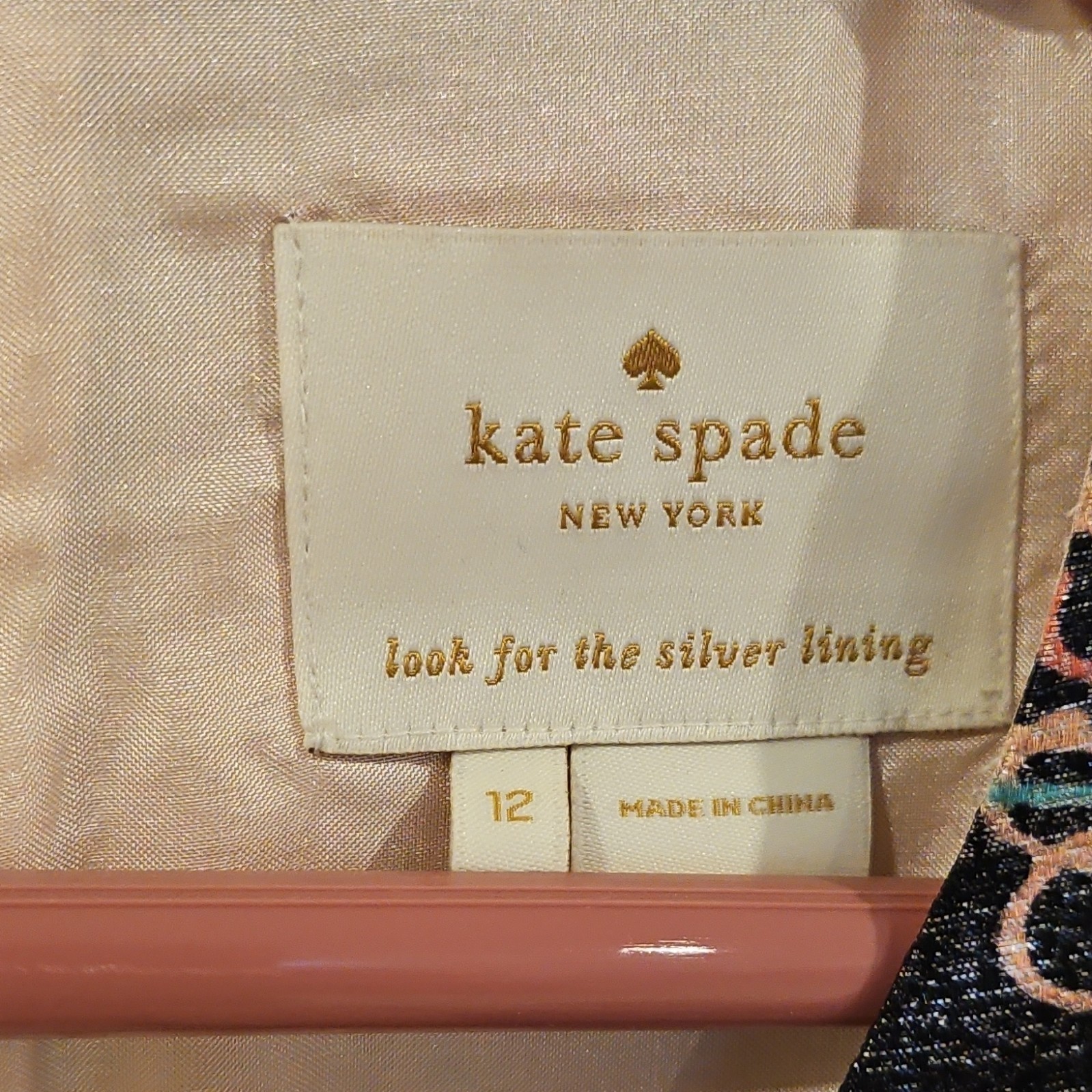 kate spade new york Peach/Black Abstract Round Neck Short Sleeve Shift Dress 12