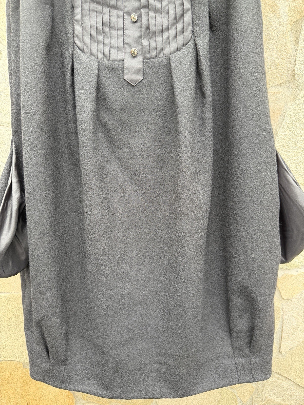 Jesire Red 100% Wool Bubble Cocoon Dress UK 8 Pleated Bib Pockets Lined