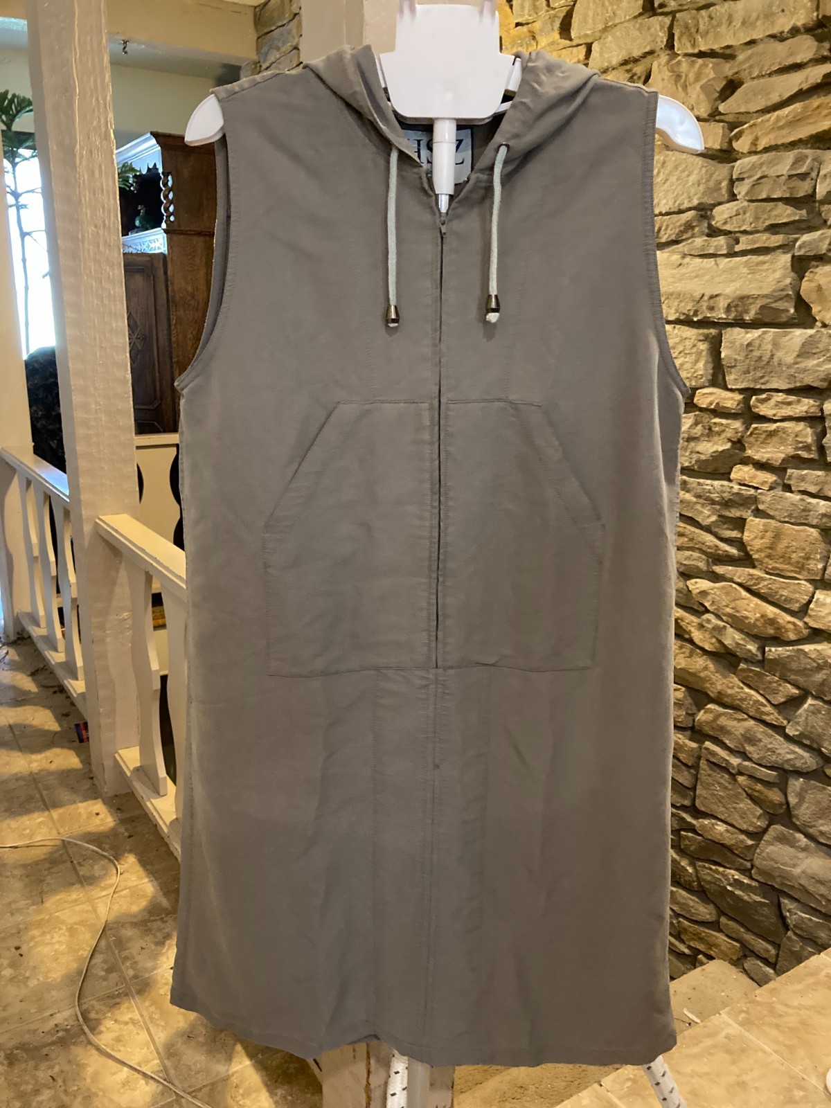 HSZ Studio Army Green Sleeveless hooded Overall Jumper Dress Medium Zipper front