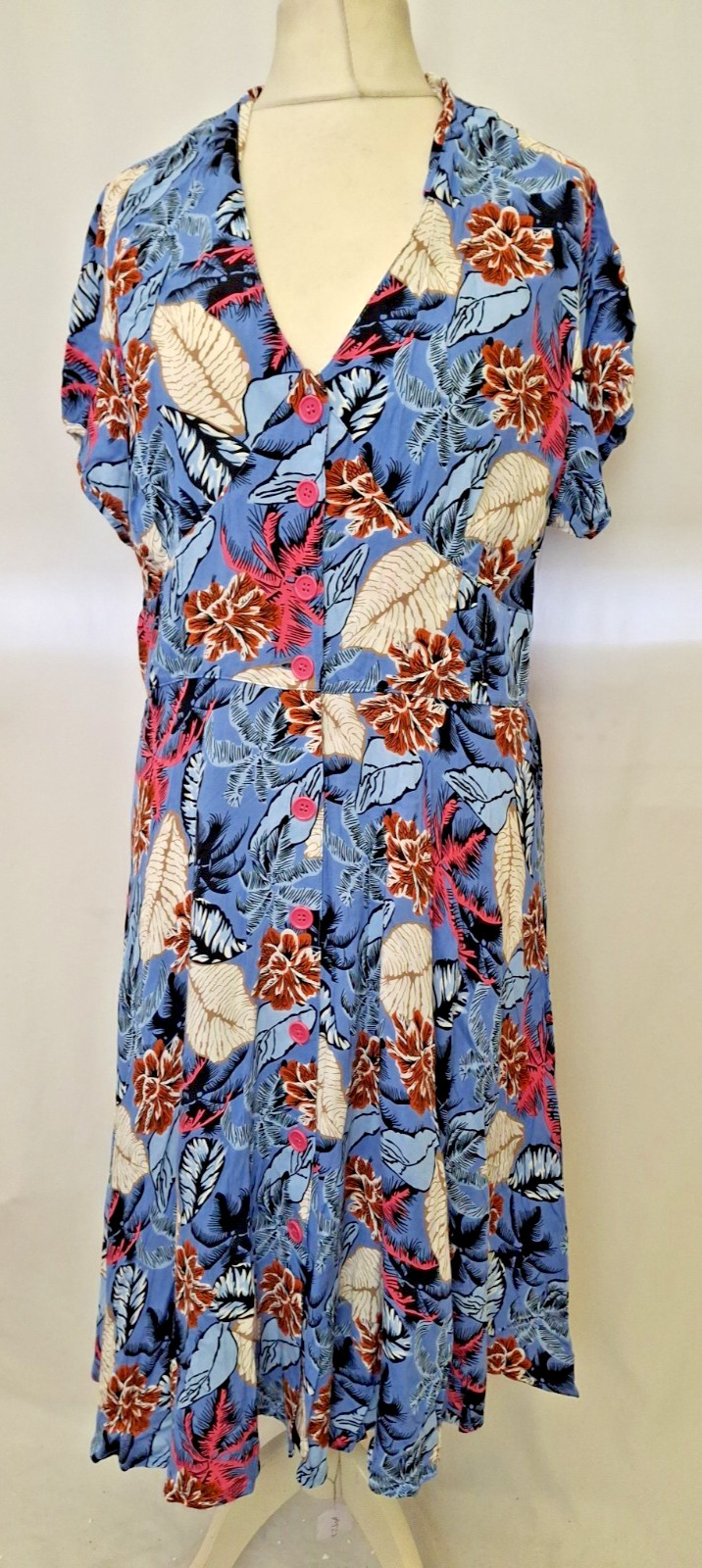 JOULES Summer Women’s Shirt Dress Size UK18 Short Sleeve Blue Floral Print E5495