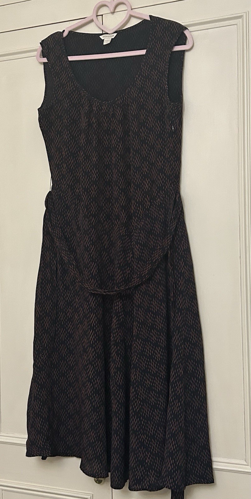 Monsoon Black Midi Dress UK 8 Sleeveless Fit & Flare Coral Print VGC