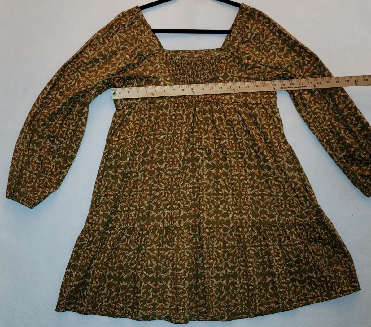 Universal Thread Olive Green Floral Smocked Tiered Mini Dress Boho Size Medium